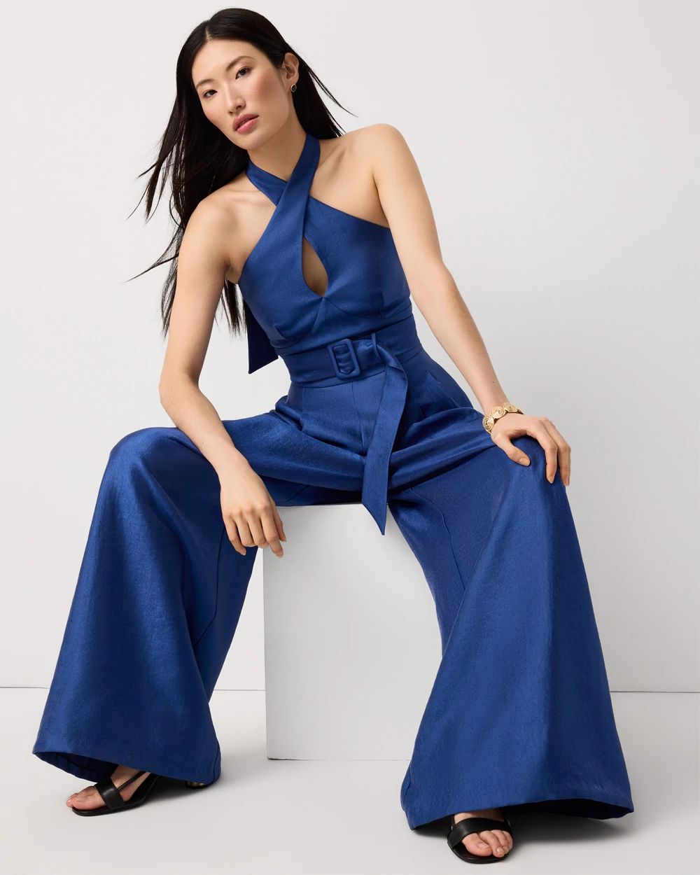 Petite Belted Halter Jumpsuit