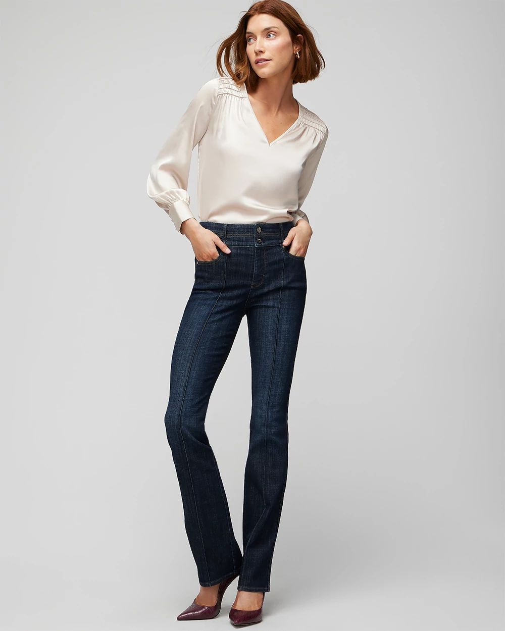 Extra High Rise Pintuck Skinny Flare Jeans