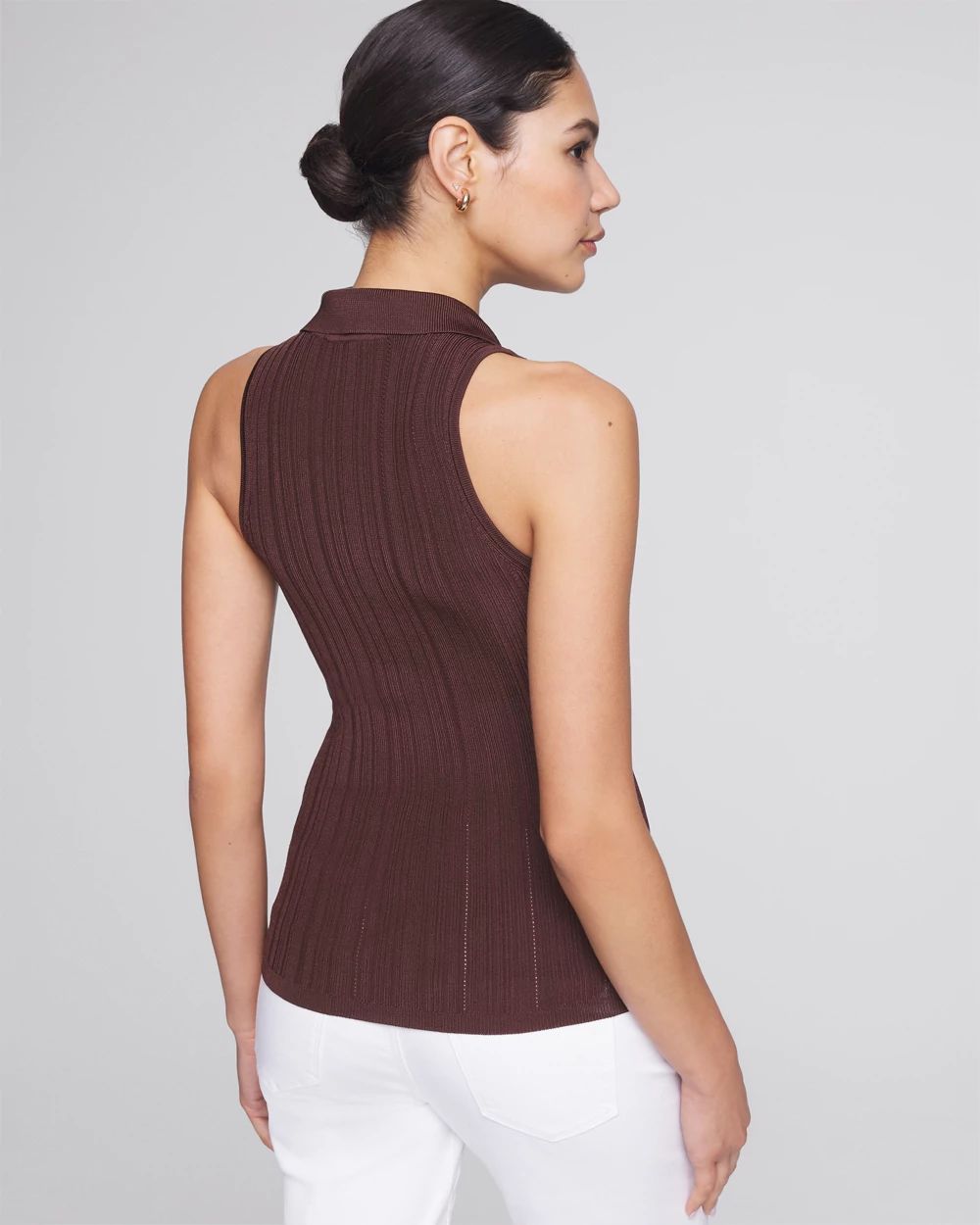Half Zip Rib Halter Sweater Tank