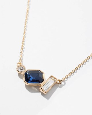 Gold Crystal Dark Blue Pendant Necklace