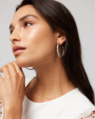 Silver Pave Hoop Earrings