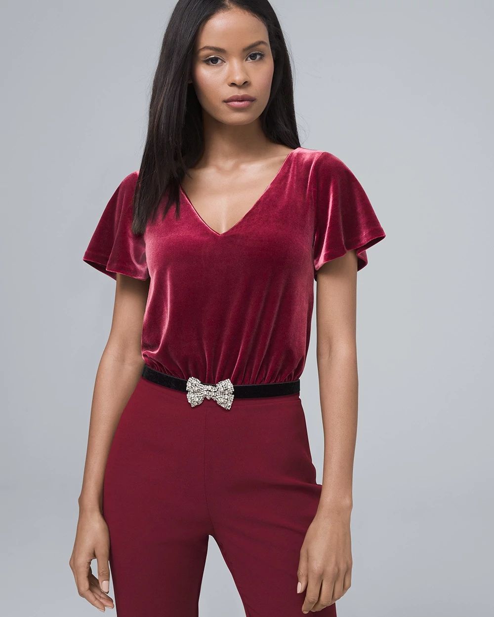 Crystal-Bow Velvet Belt