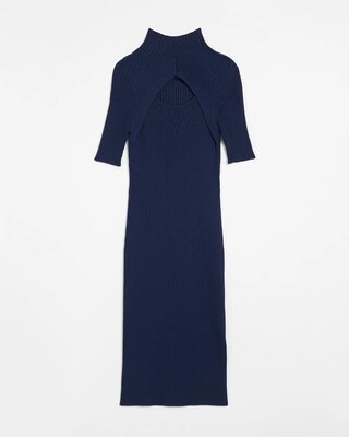 Elbow-Sleeve Cutout Sweater Dress click to view larger image.