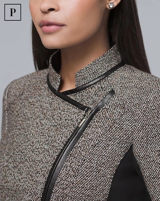Petite Faux Leather-Trim Tweed Moto Jacket click to view larger image.
