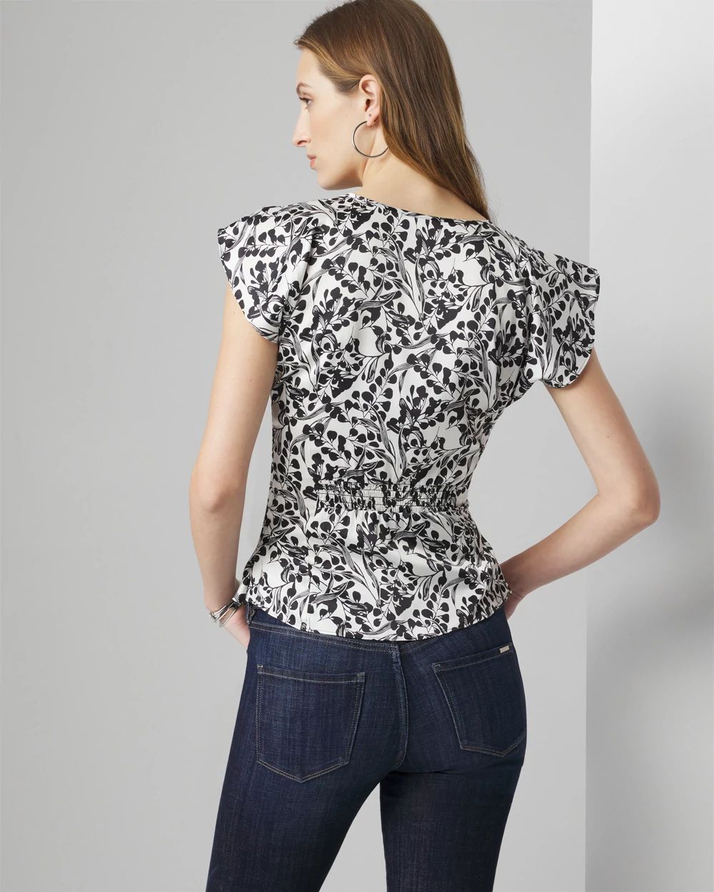 Ruched Front Flutter Sleeve Shell Top