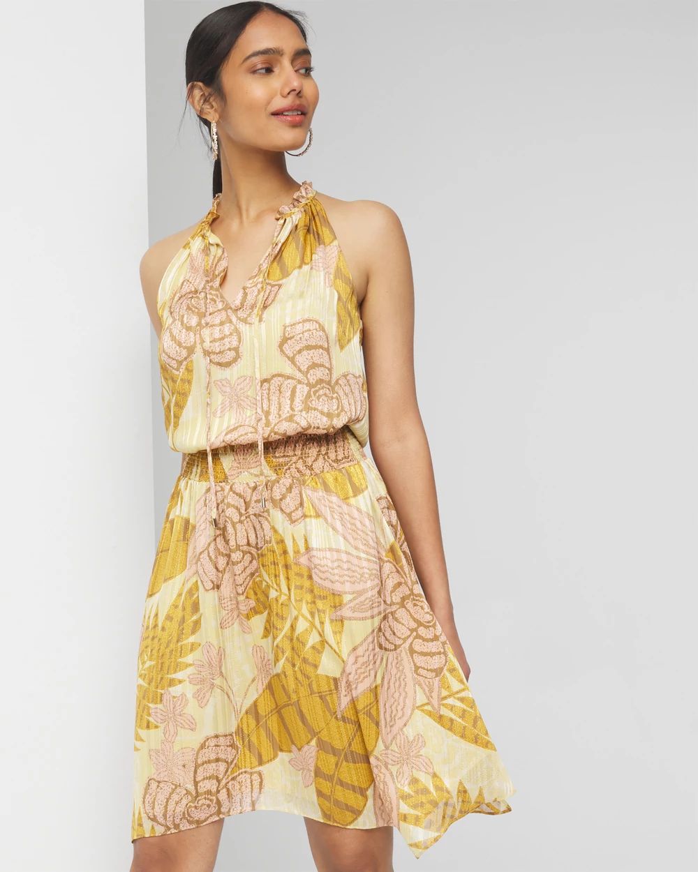Sleeveless V-Neck Halter Blouson Dress