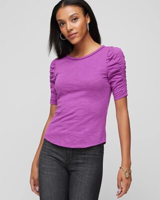 Shirred Sleeve Crewneck Tee