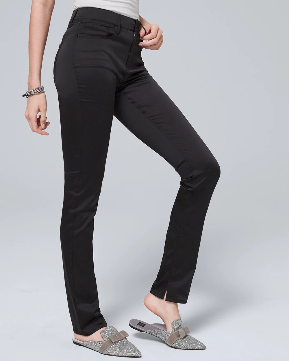 High-Rise Satin Slim Jeans with Ankle Slits | White House Black Market 