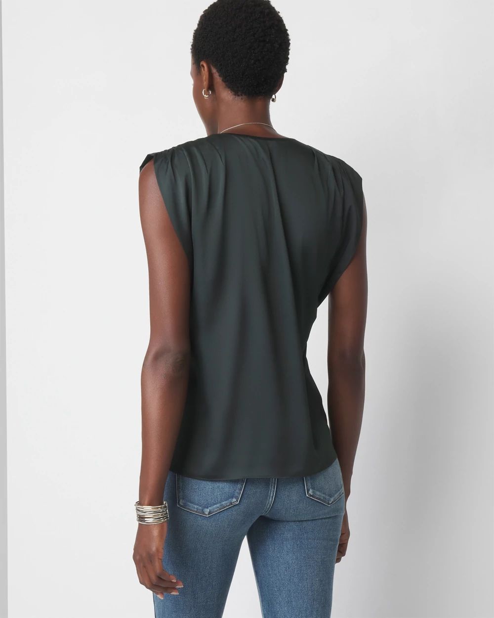 V-neck Ruched Shoulder Shell Top