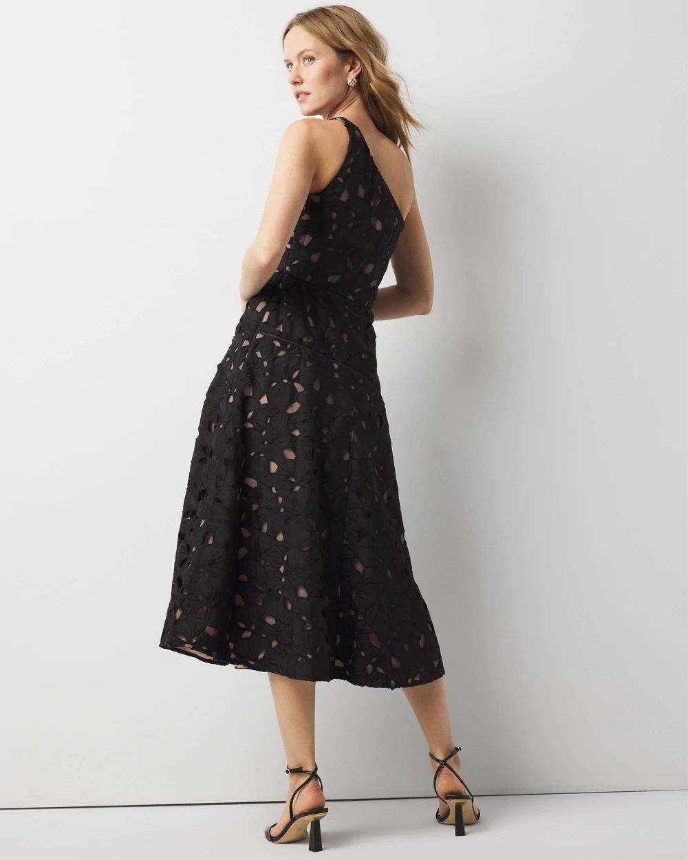 One-Shoulder Lace Midi Dress