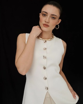 Button Front Longline Sweater Vest