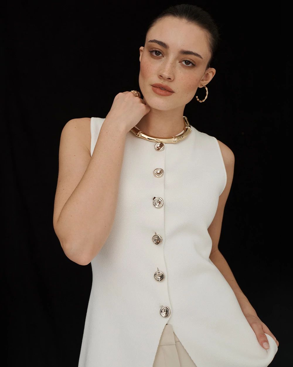 Button Front Longline Sweater Vest