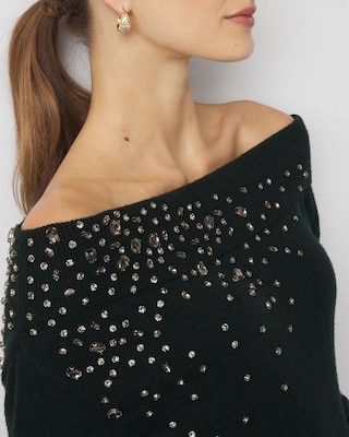Petite Embellished Off-The-Shoulder Sweater click to view larger image.