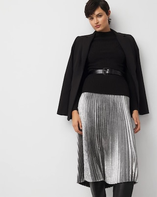 Pleated Chiffon Metallic Midi Skirt click to view larger image.