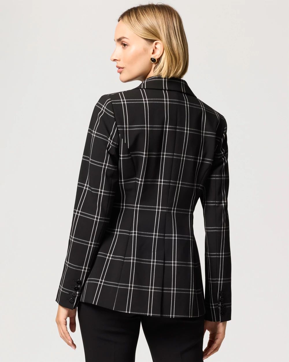 WHBM® Luxe Stretch Plaid One-Button Blazer click to view larger image.