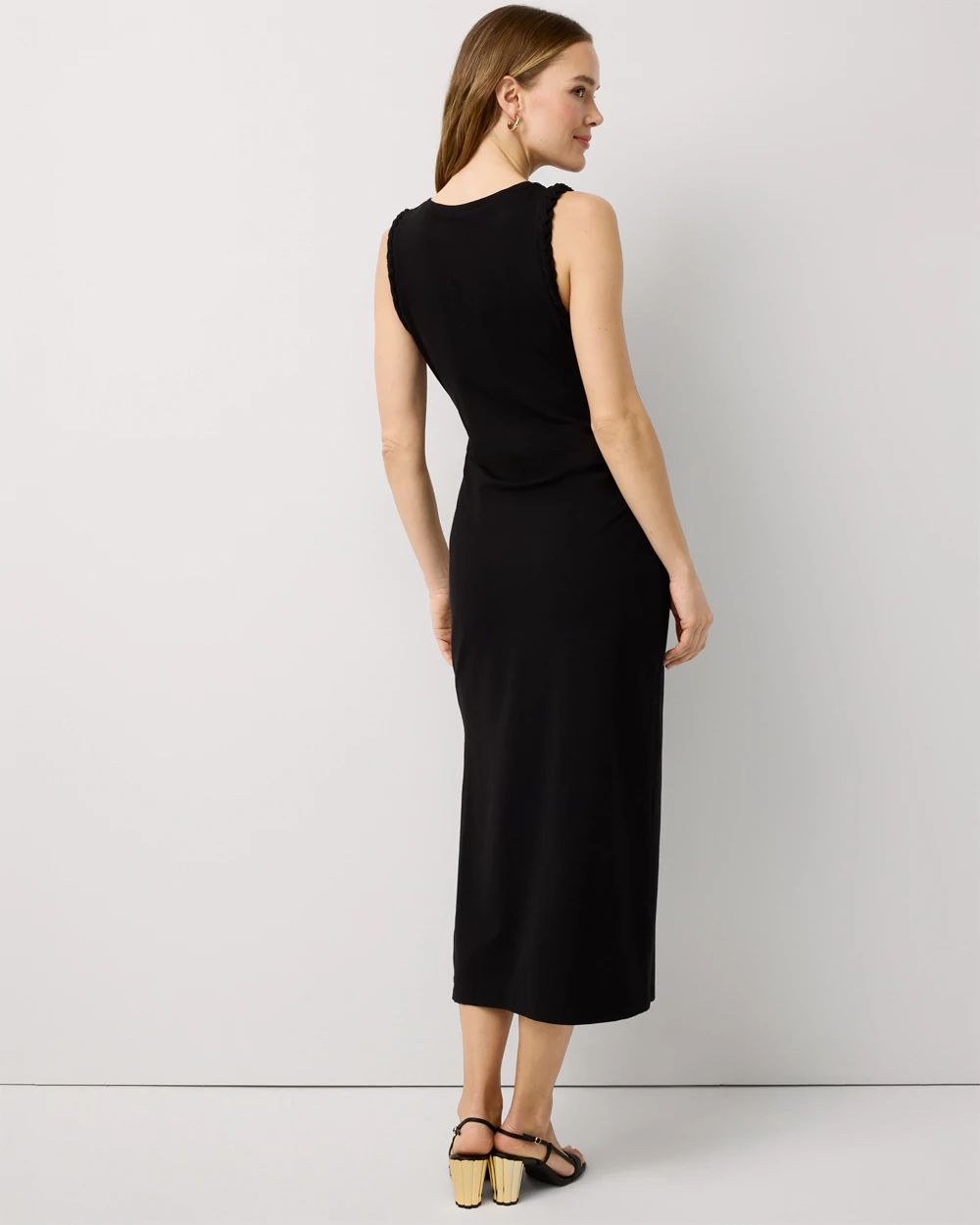 Petite Ruched Sleeveless Midi Dress