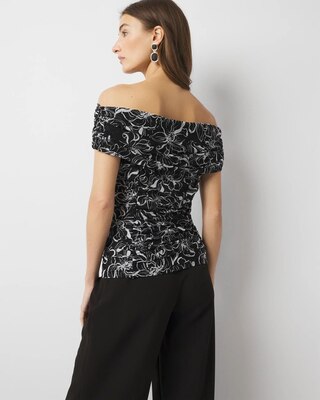 Off-the-Shoulder Ruched Mesh Top click to view larger image.