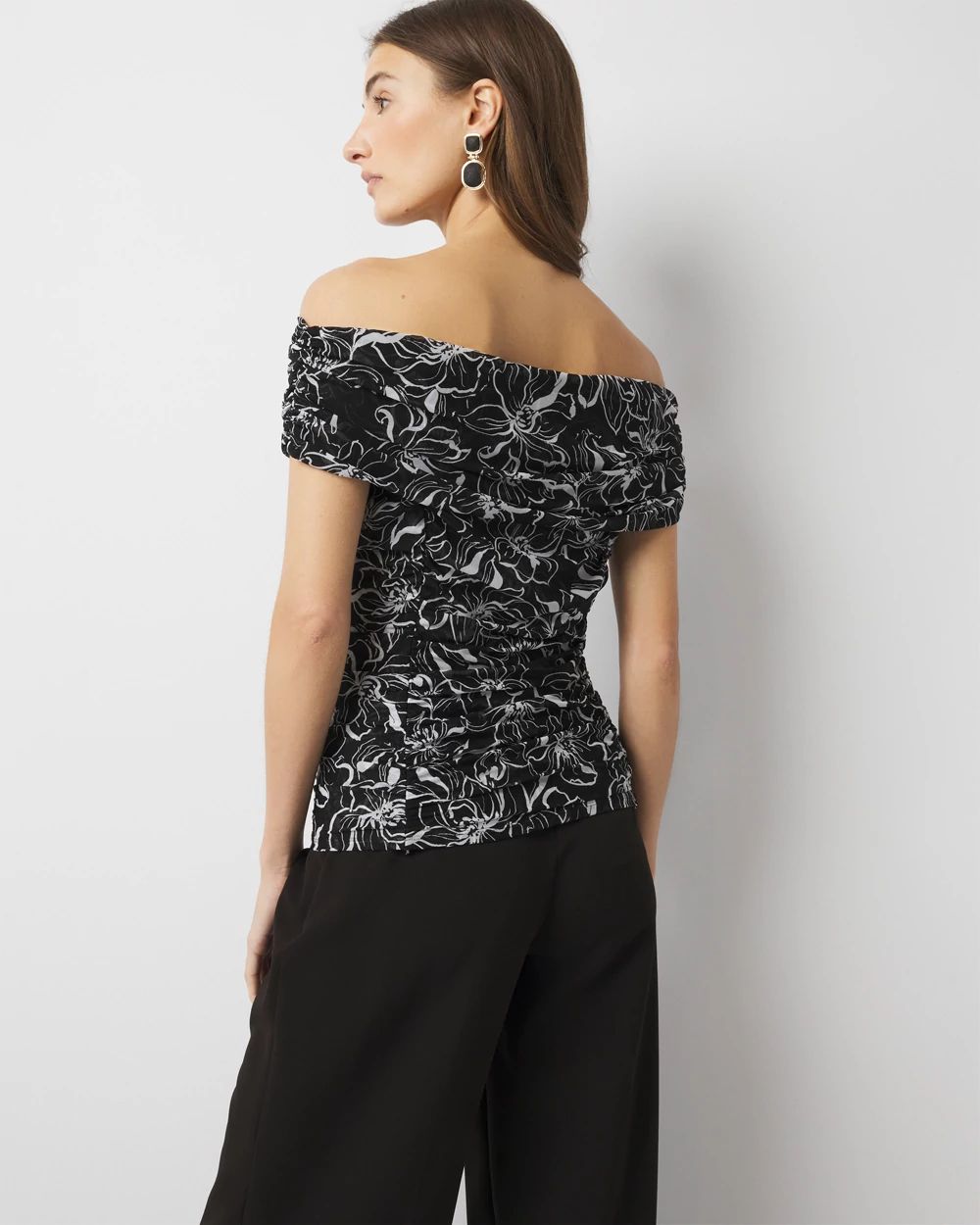 Off-the-Shoulder Ruched Mesh Top