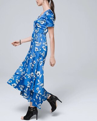Floral Print Faux Wrap Midi Dress