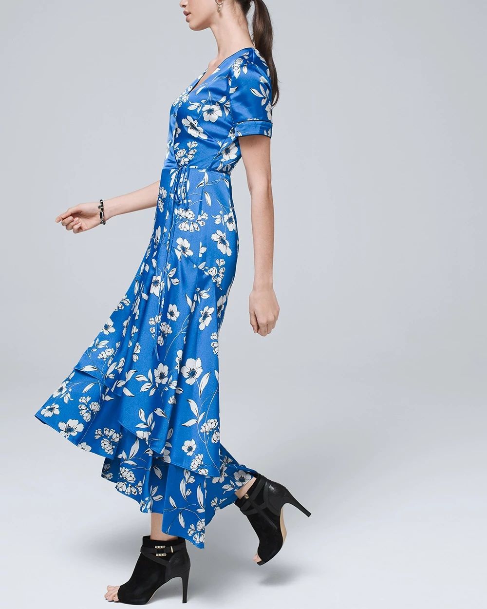 Floral Print Faux Wrap Midi Dress