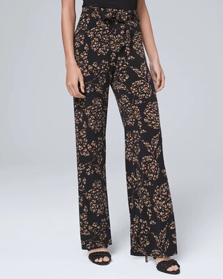 Floral-Print Jersey Knit Wide-Leg Pants