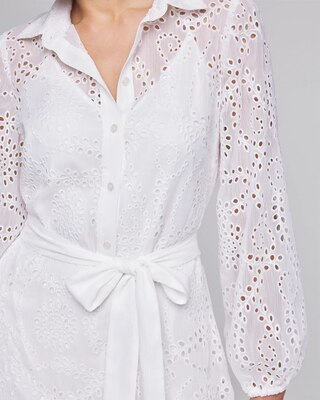 Petite Long Sleeve Eyelet Shirt Dress click to view larger image.