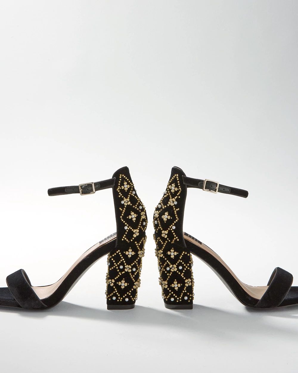 Pearl Beaded Black Velvet Sandals