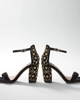 Pearl Beaded Black Velvet Sandals