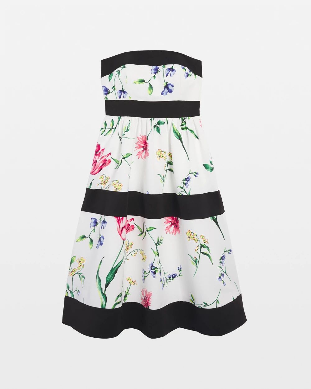 Petite Strapless Floral Contrast Fit & Flare Dress click to view larger image.