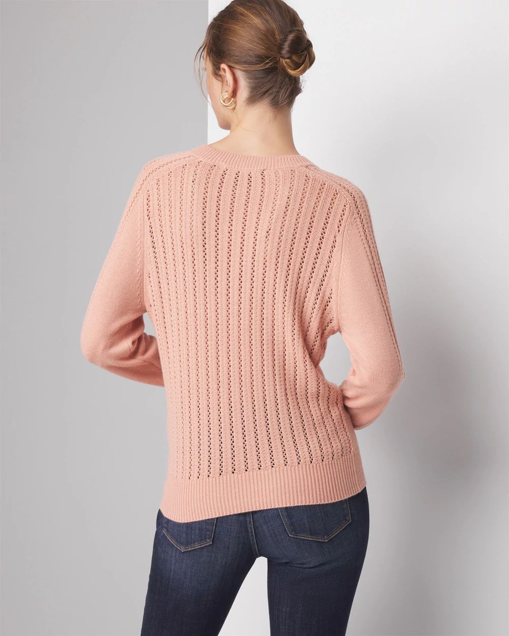 Cashmere Blend Pointelle V-Neck Sweater