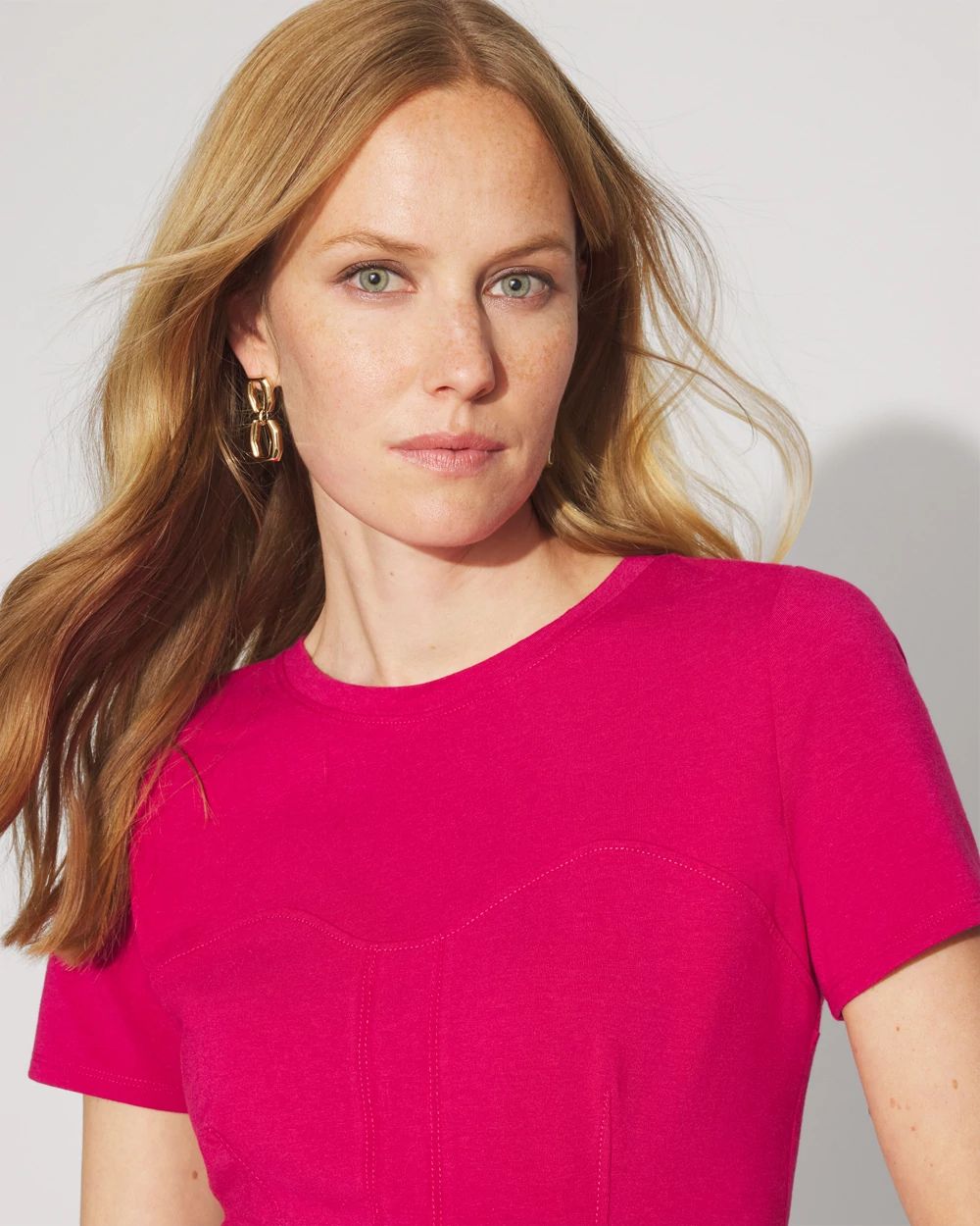 Short Sleeve Seamed Peplum Tee click to view larger image.