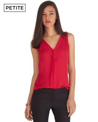 Petite Sleeveless Red Flounce Shell Top