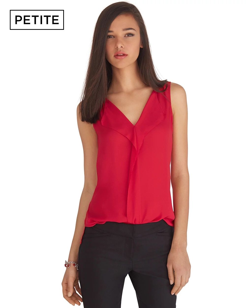 Petite Sleeveless Red Flounce Shell Top