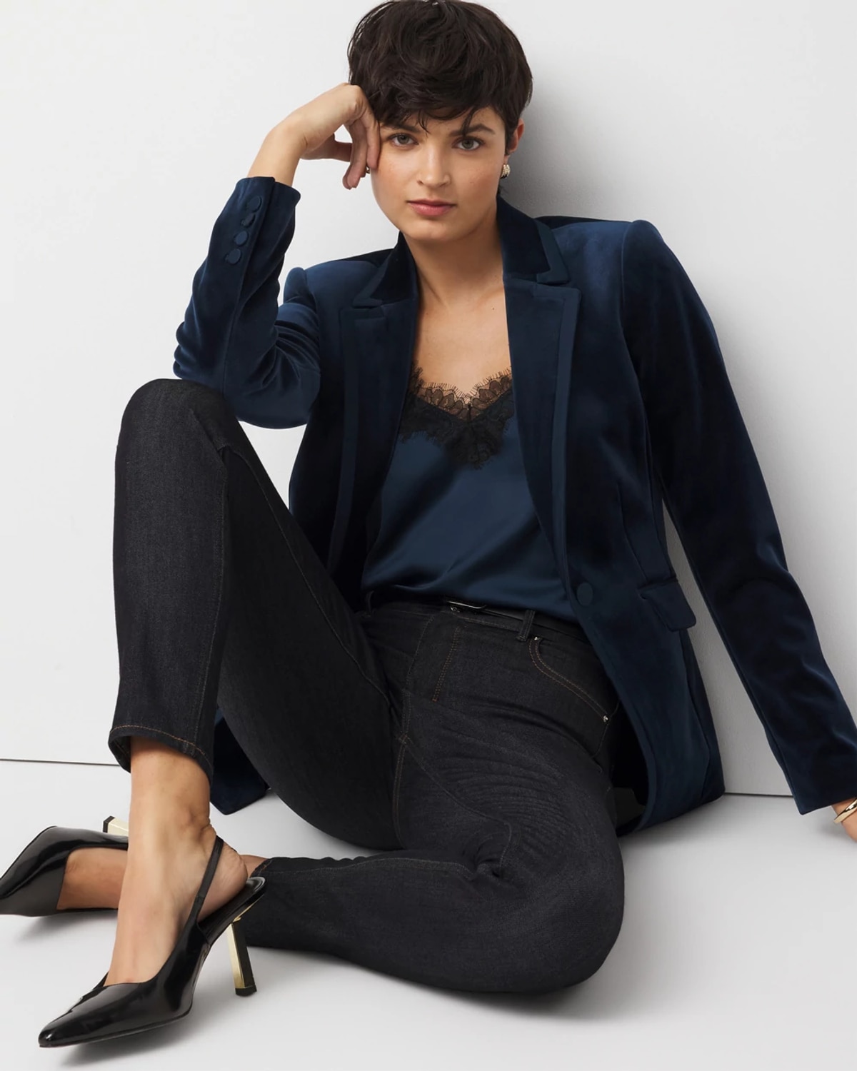 White House Black Market Lace Trimmed Satin Camisole Top