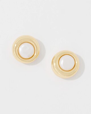 Gold + Pearl Stud Earrings click to view larger image.