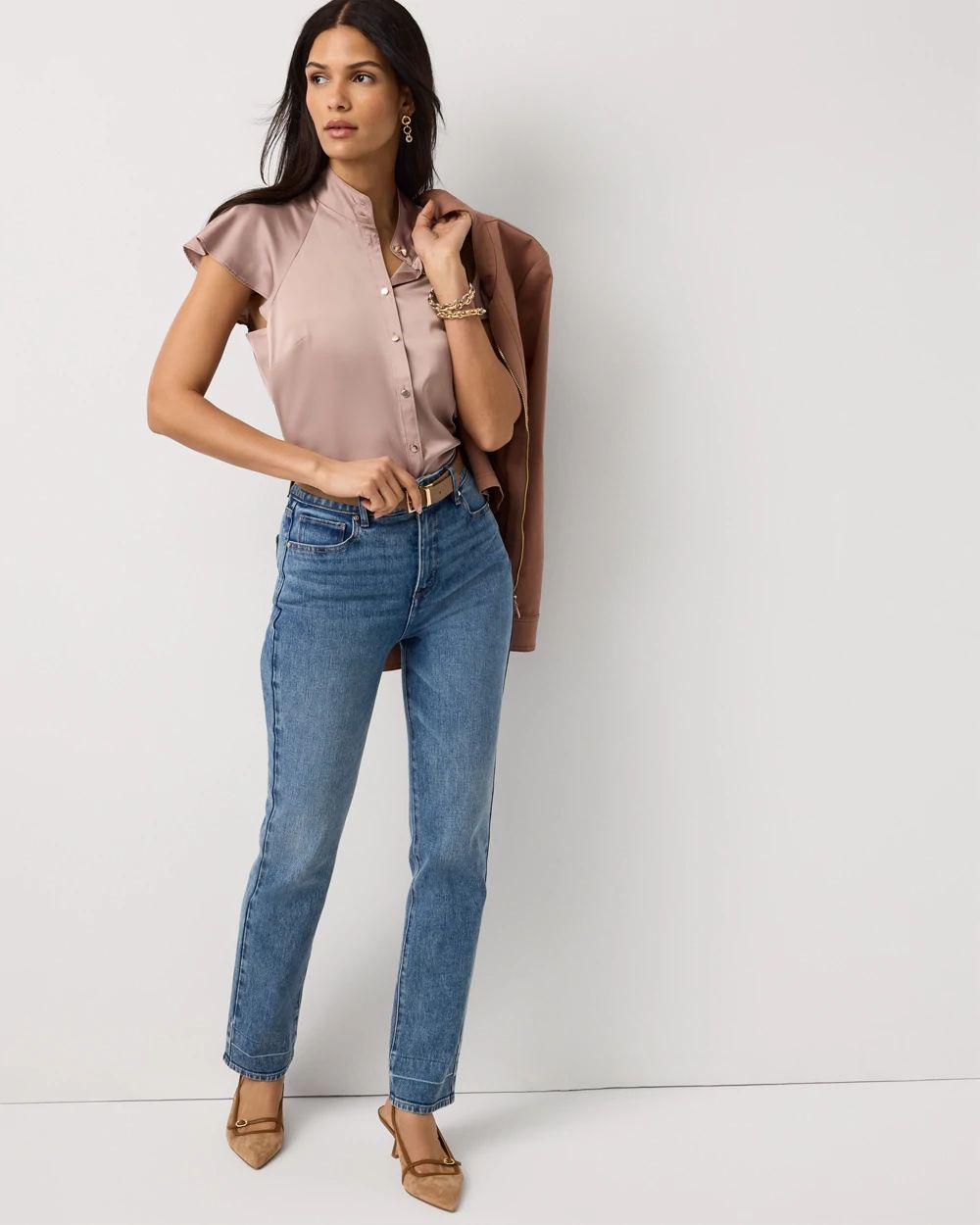 Flutter-Sleeve Satin Shirt