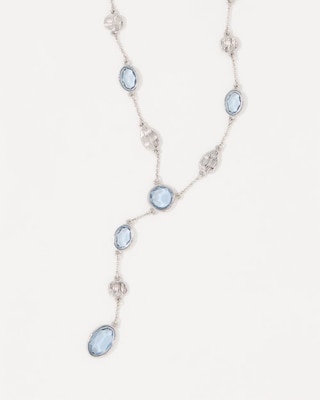 Denim Blue Glass Stone Y-Necklace click to view larger image.