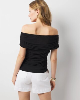 Off-the-Shoulder Ruched Mesh Top click to view larger image.