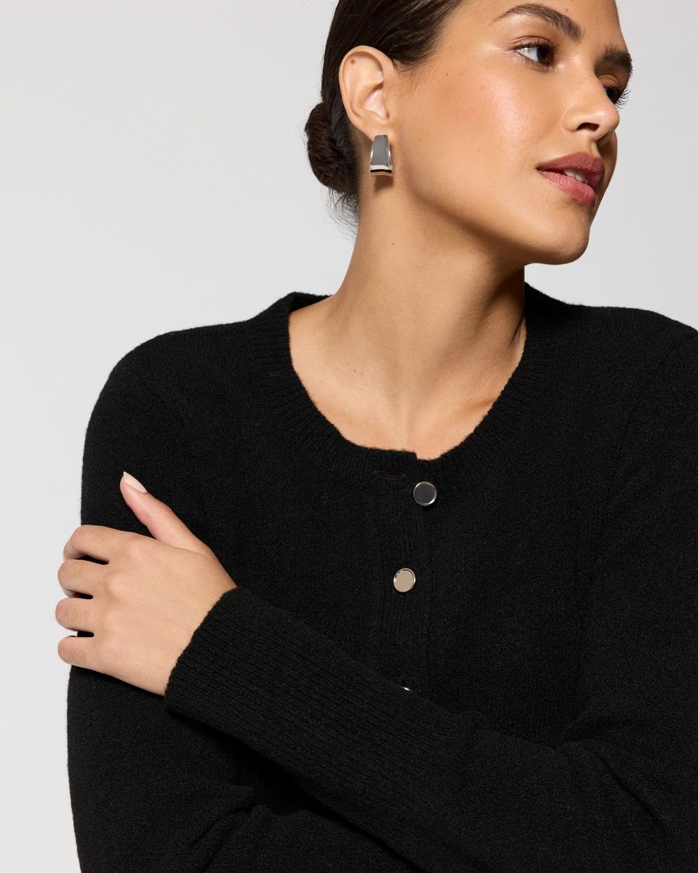 Button-Front Long Sleeve Cardigan click to view larger image.