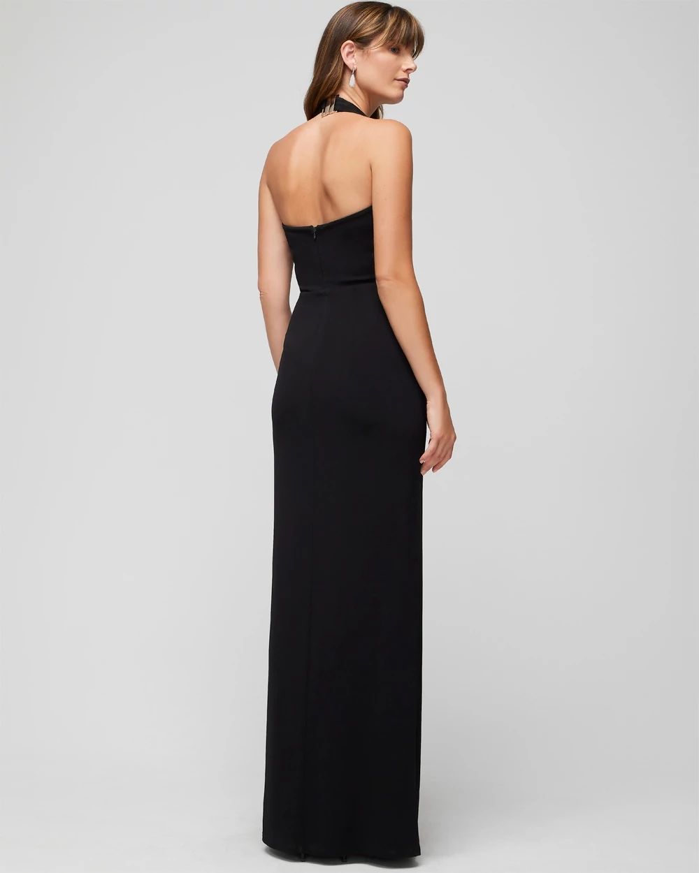 Halter Draped Matte Jersey Dress With Slit click to view larger image.