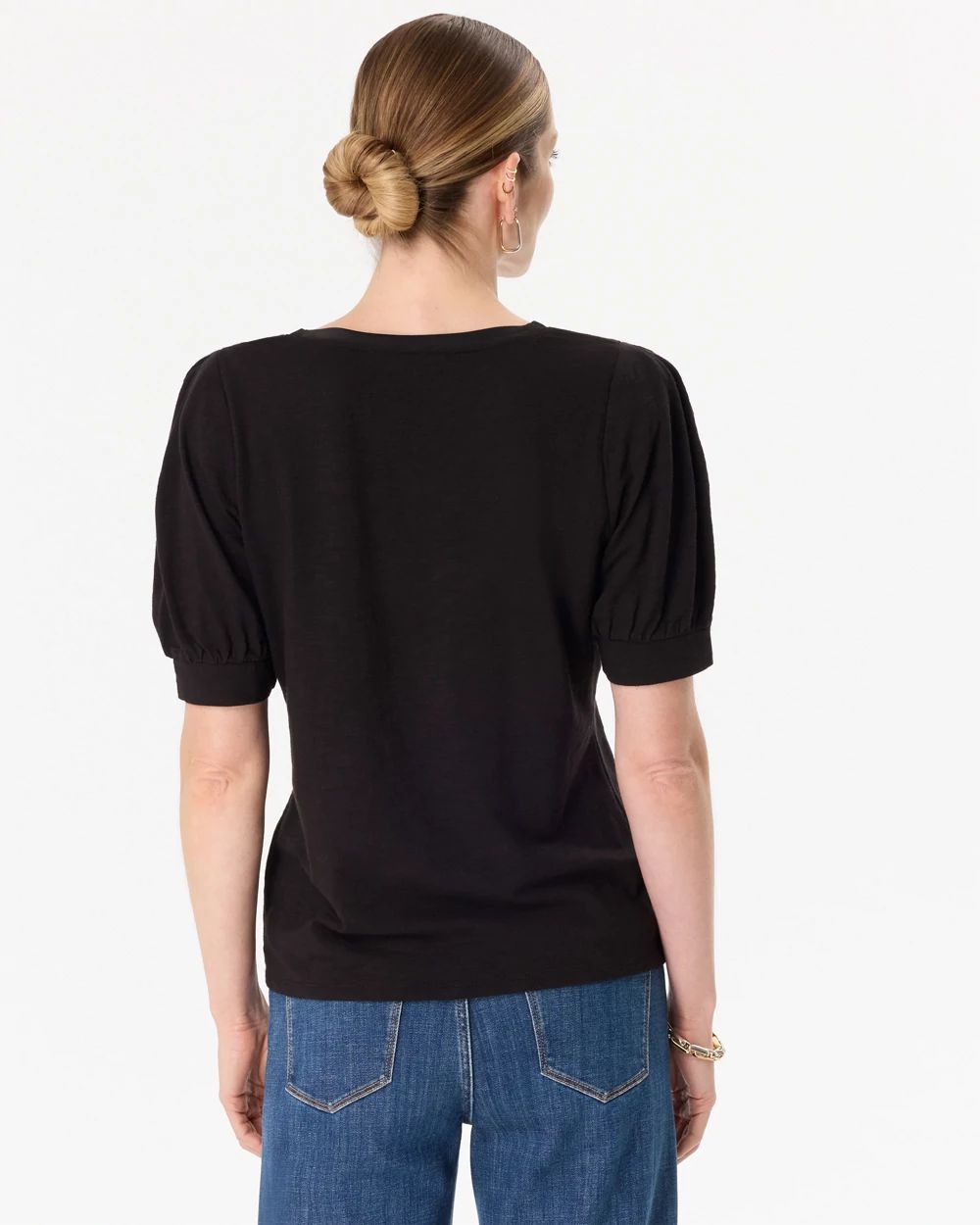 Puff Sleeve V-neck Tee click to view larger image.