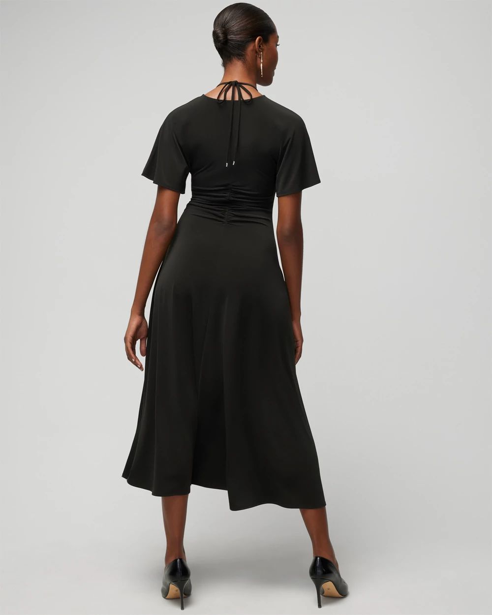 Short-Sleeve Ruched Front Midi Dress
