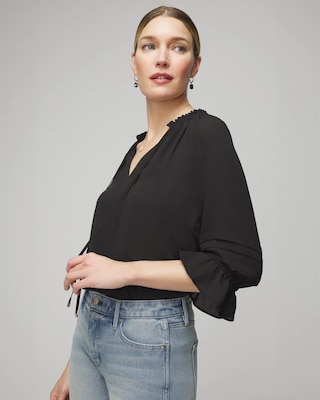 Elbow Sleeve V-Neck Blouse click to view larger image.