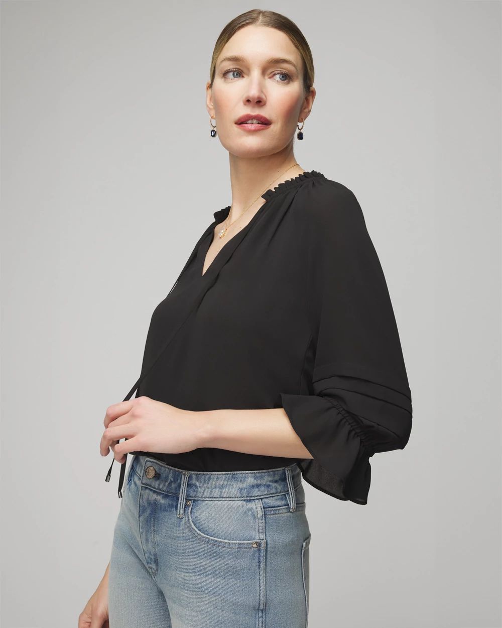 Elbow Sleeve V-Neck Blouse