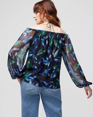 Off-the-Shoulder Metallic Cross-Neck Blouse