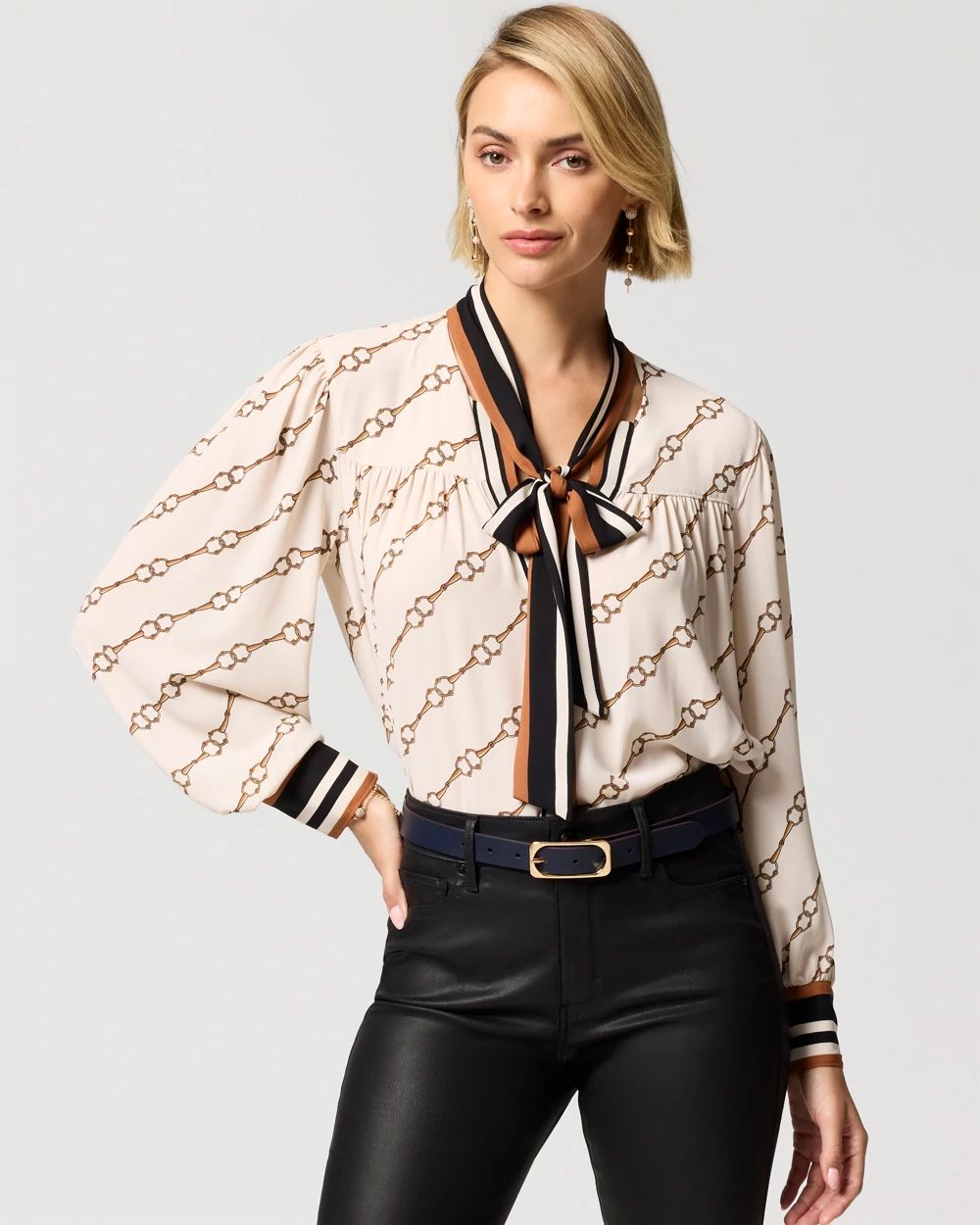 Tie Neck Crepe Blouse click to view larger image.