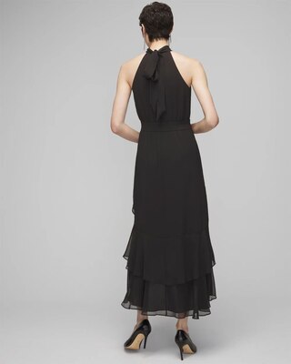 Halter Ruffle Blouson Midi Dress