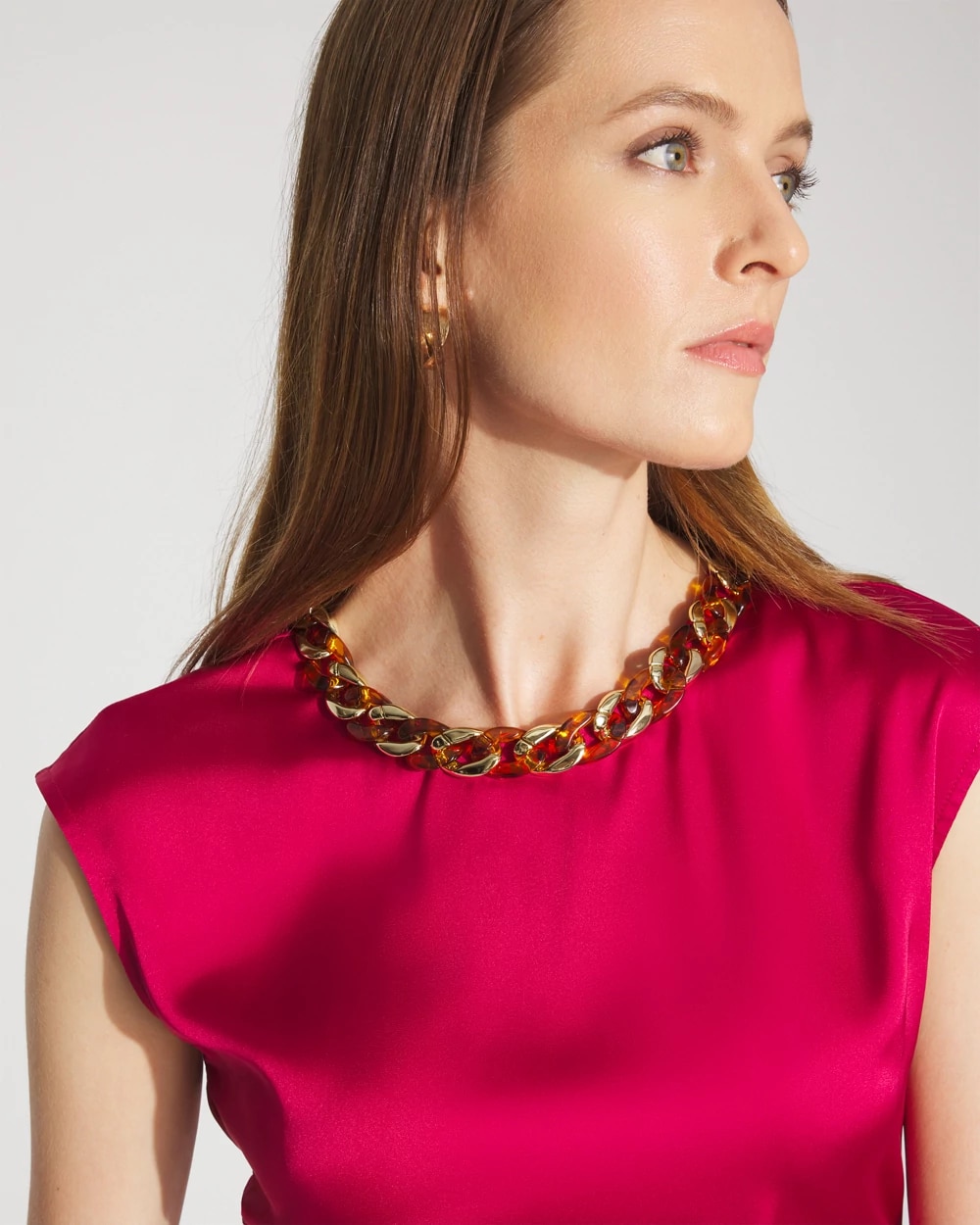 Satin Top with Tortoise Chain Necklace