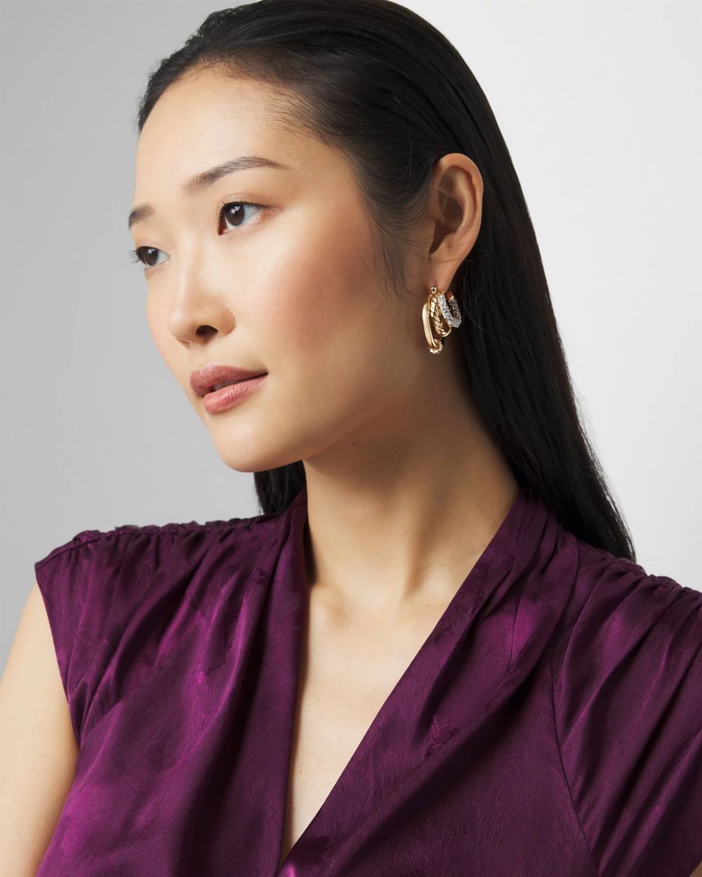 Triple Hoop Mixed Metal Earrings