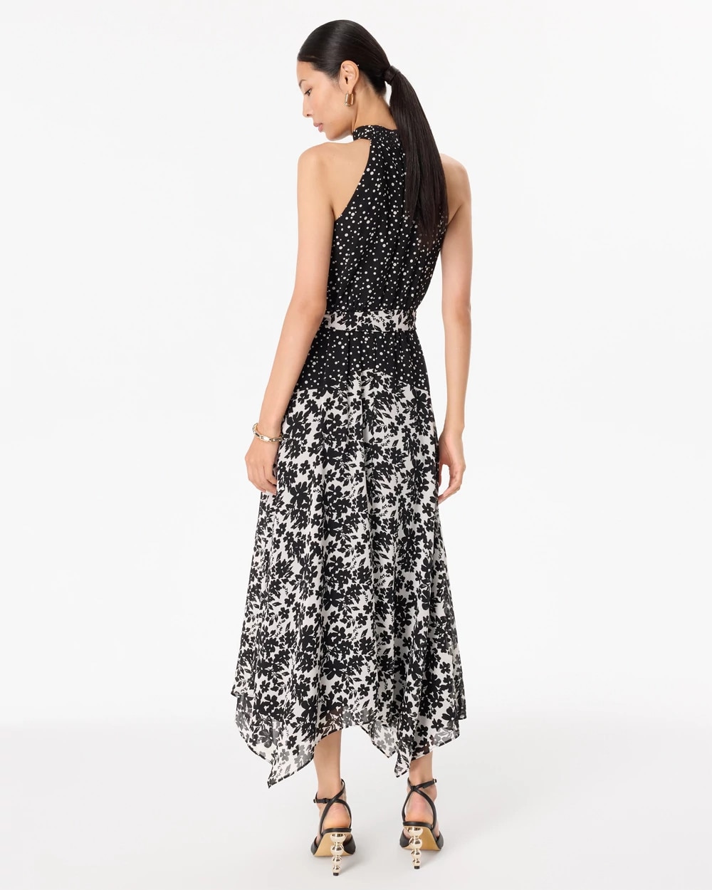 Handkerchief Hem Chiffon Halter Midi Dress
